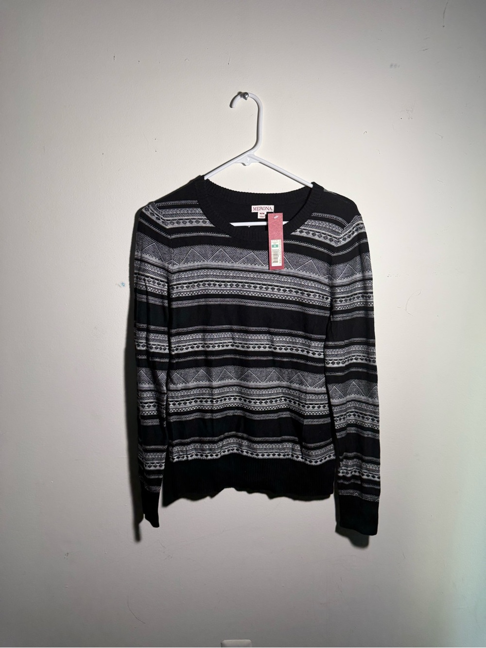 Merona Black and Gray Striped Pattern Crewneck Sweater